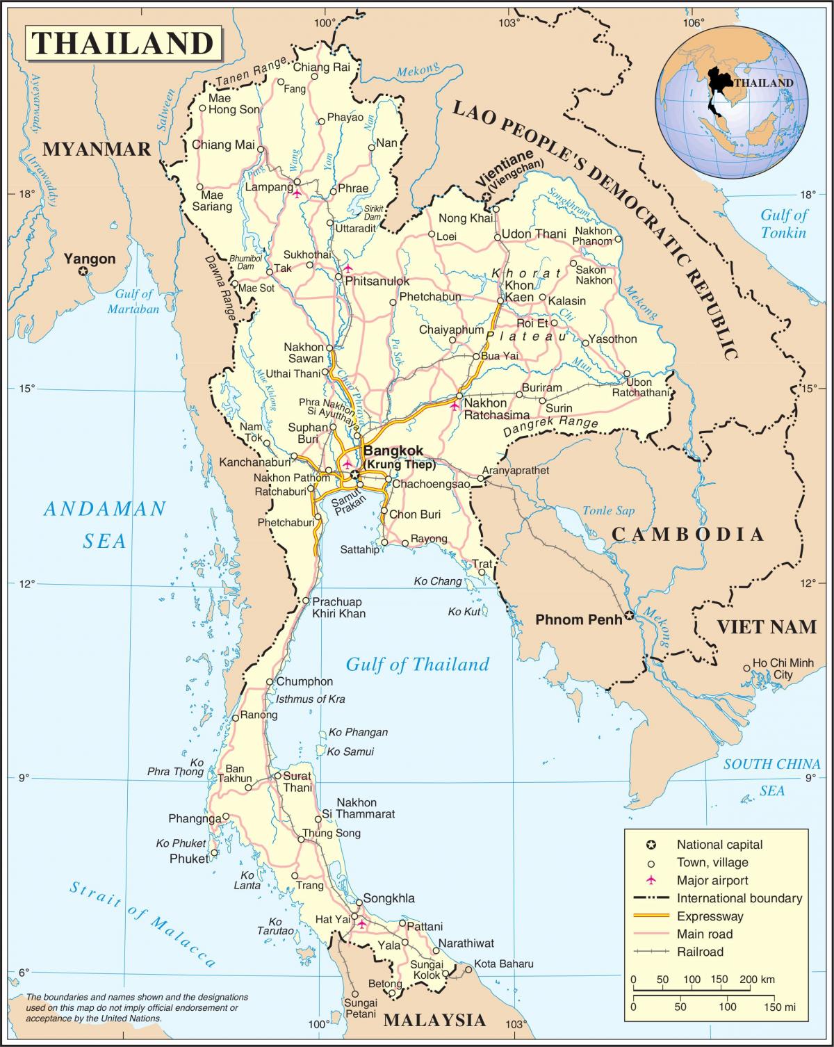 Mapa de los aeropuertos de Tailandia