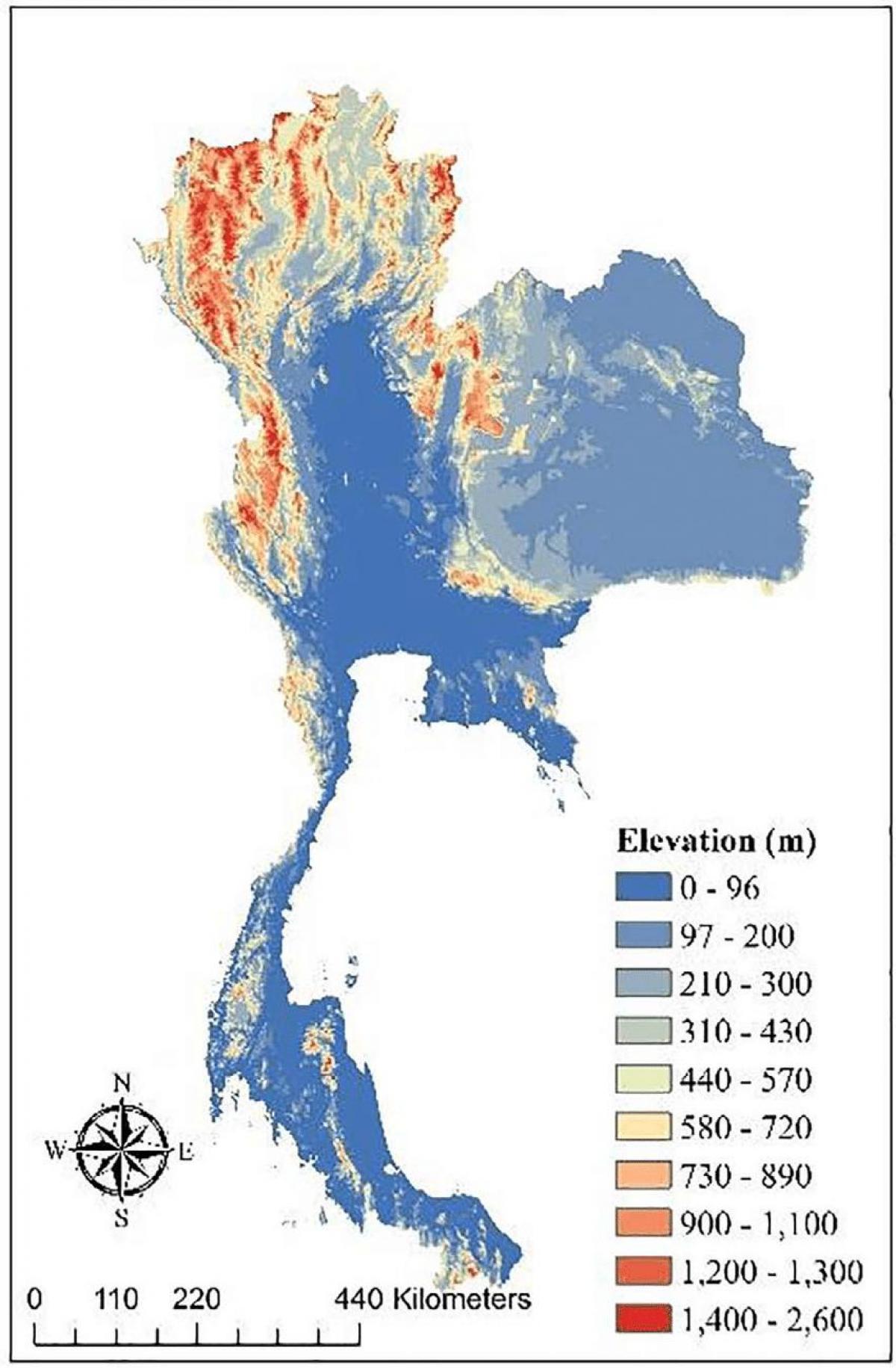 Mapa de altitud de Tailandia