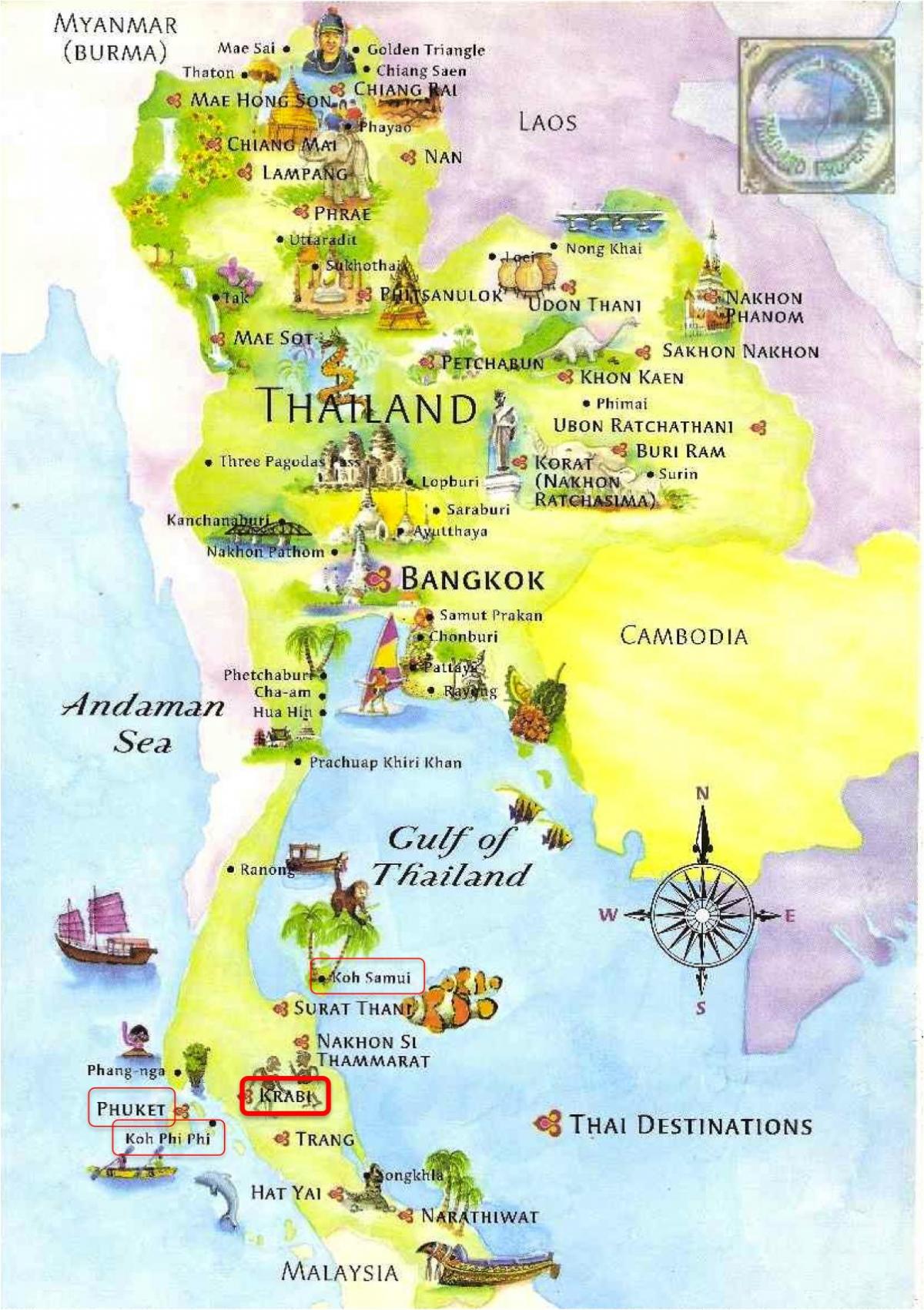 Mapa de atracciones turísticas de Tailandia